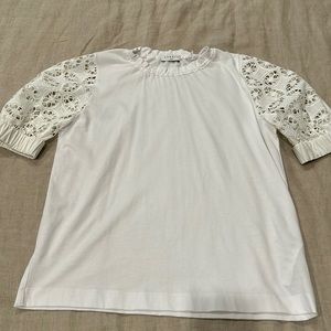 Short sleeve white blouse with sleeve detail